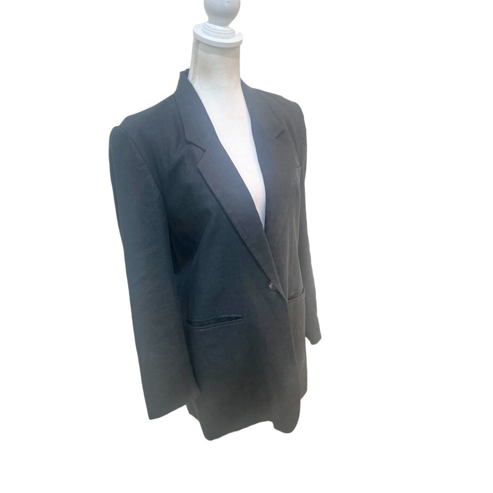 Vintage Larry Levine 100% linen black single button lined jacket size 6